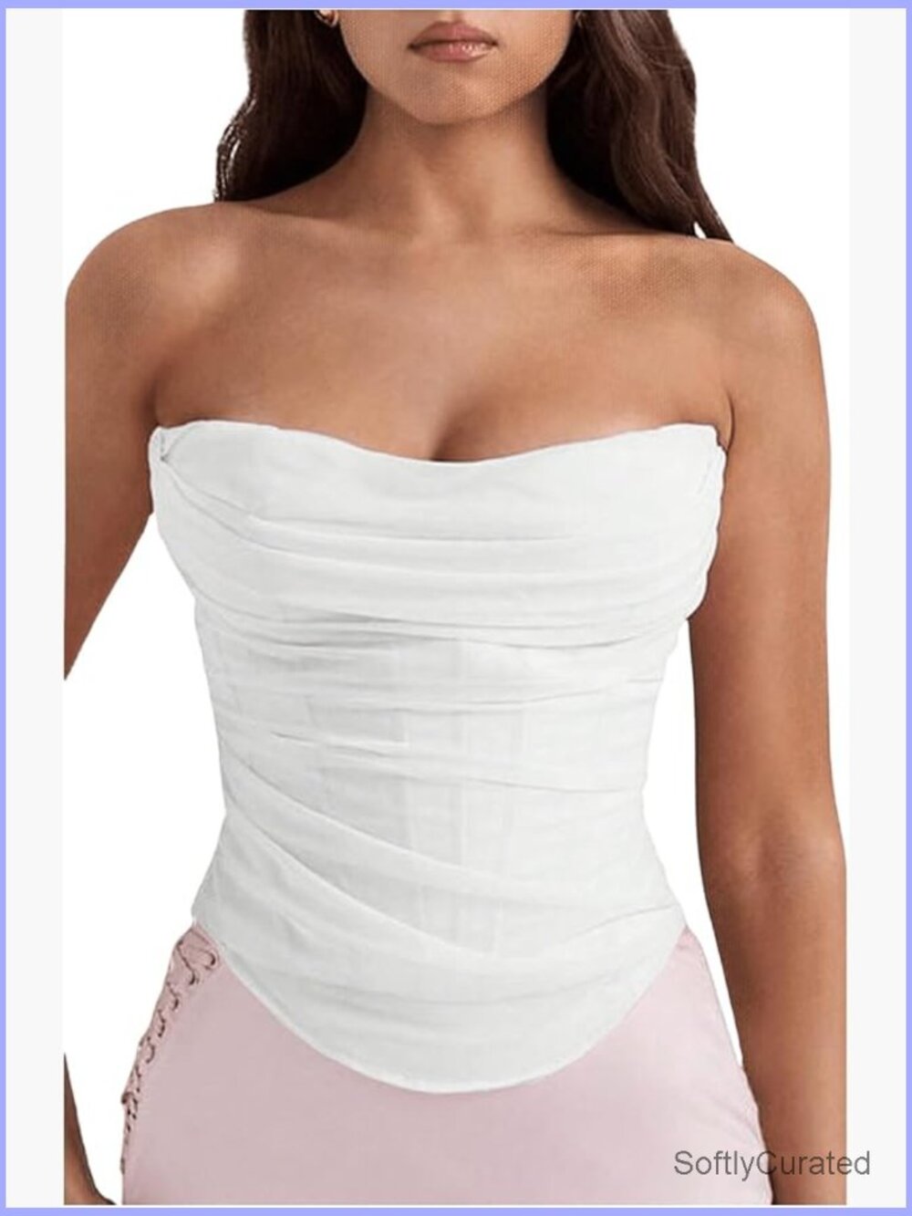 Strapless Ruched Tube Top Sleeveless Bandeau Corset Top with Zipper